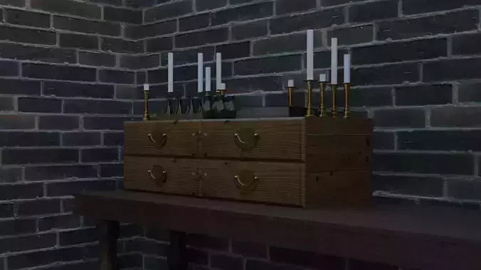 Potion or alchemy desktop drawers with assets 3D model