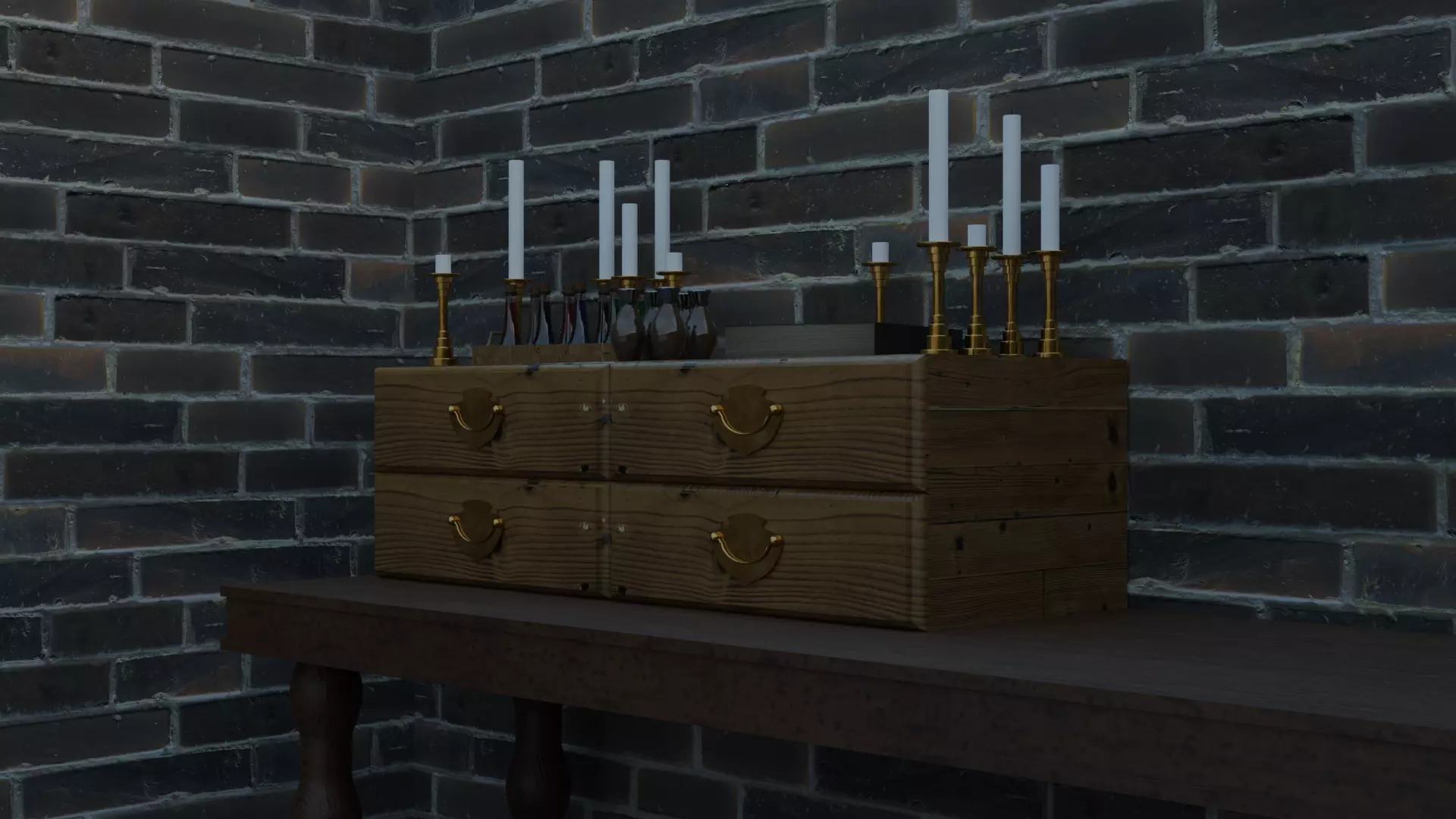 Potion or alchemy desktop drawers with assets 3D model_0