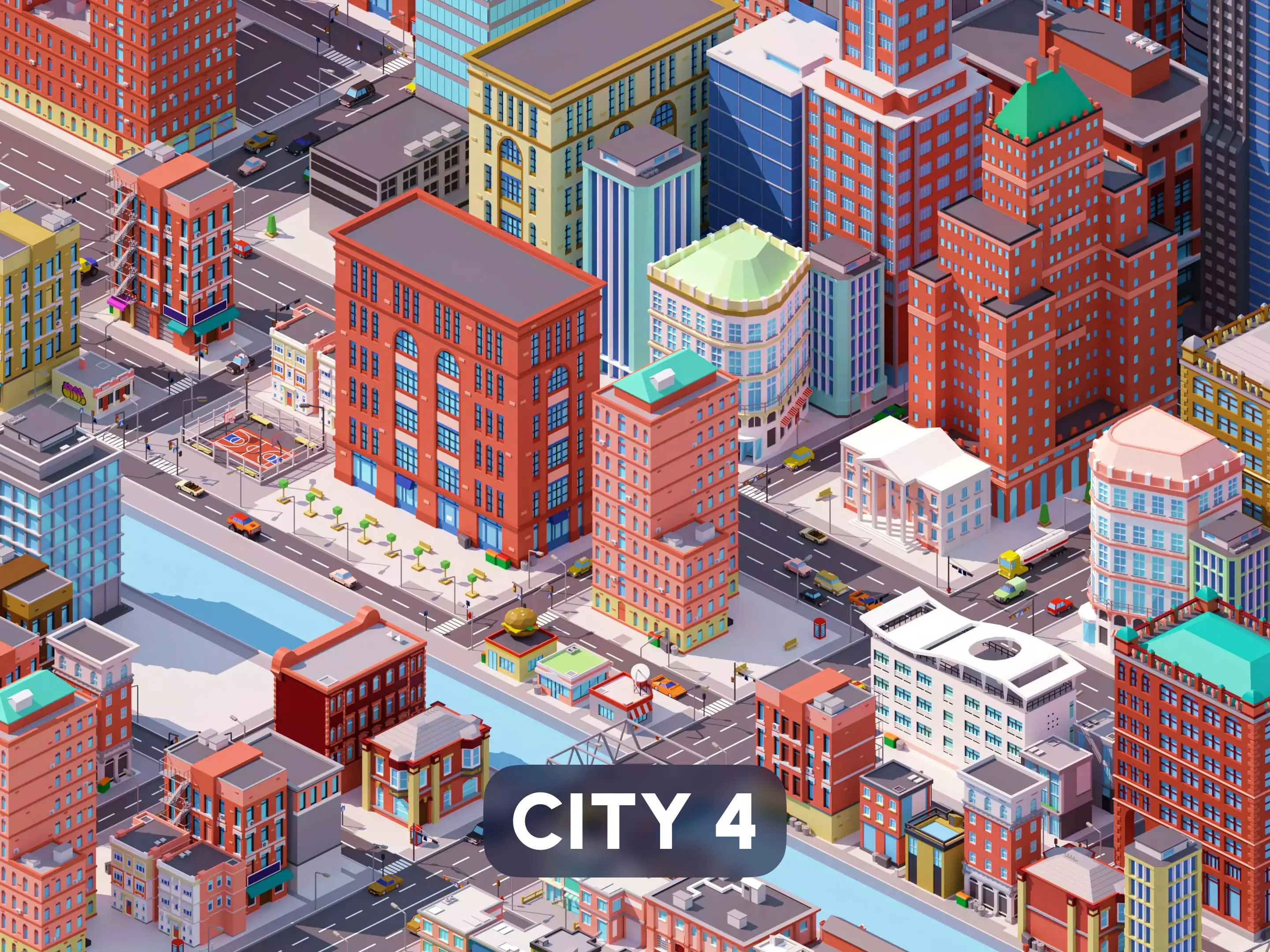City 4 Low-poly 3D model_0