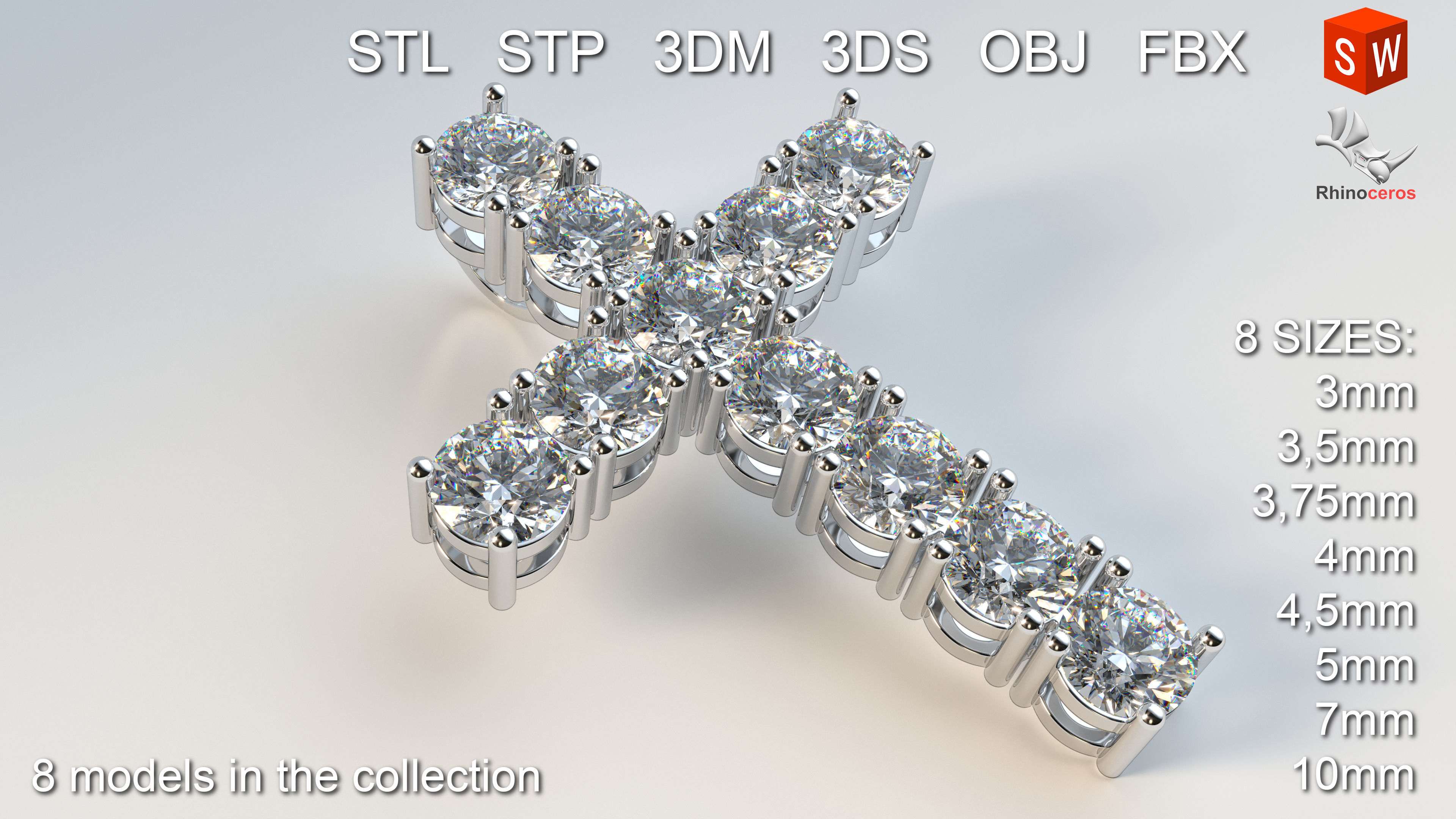 Diamond cross with hidden loop 3D print model_3