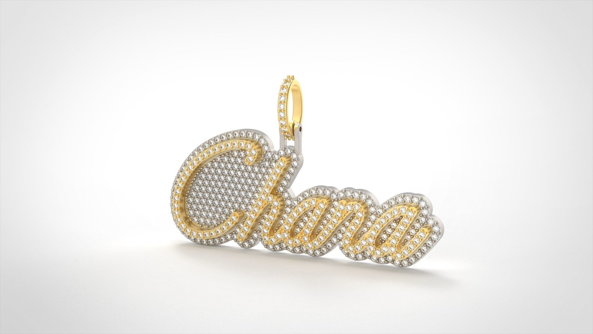 Model 507  Name Digit Necklace Chana Diamond Name Plate 3D print model_3