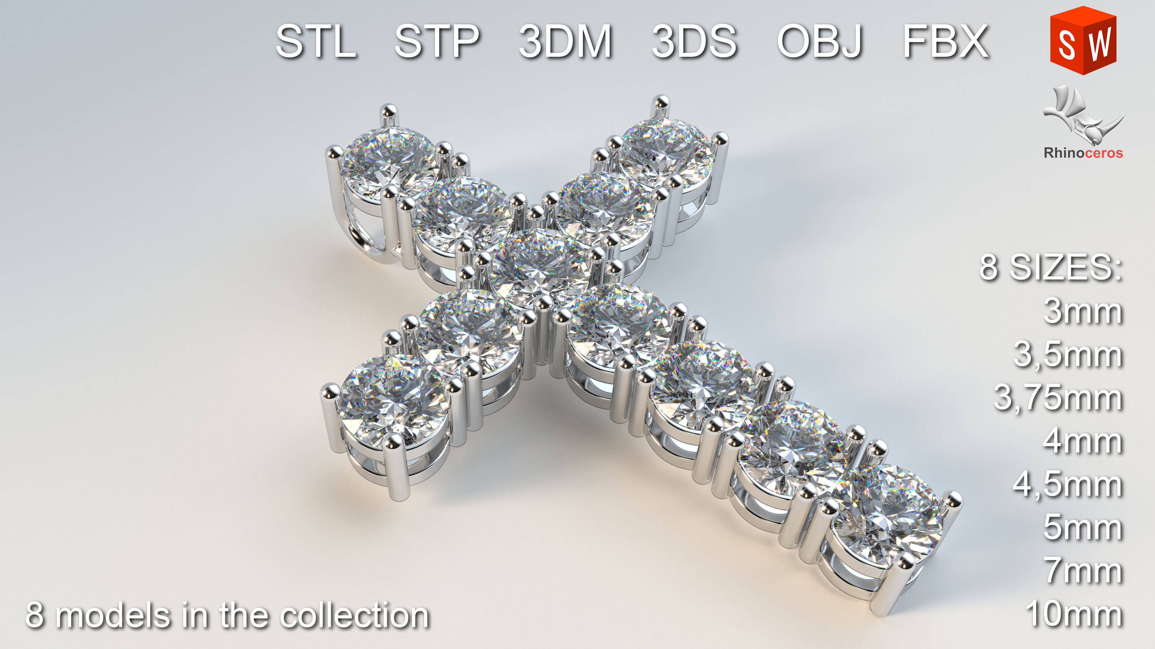 Cross with diamonds 3D print model_3