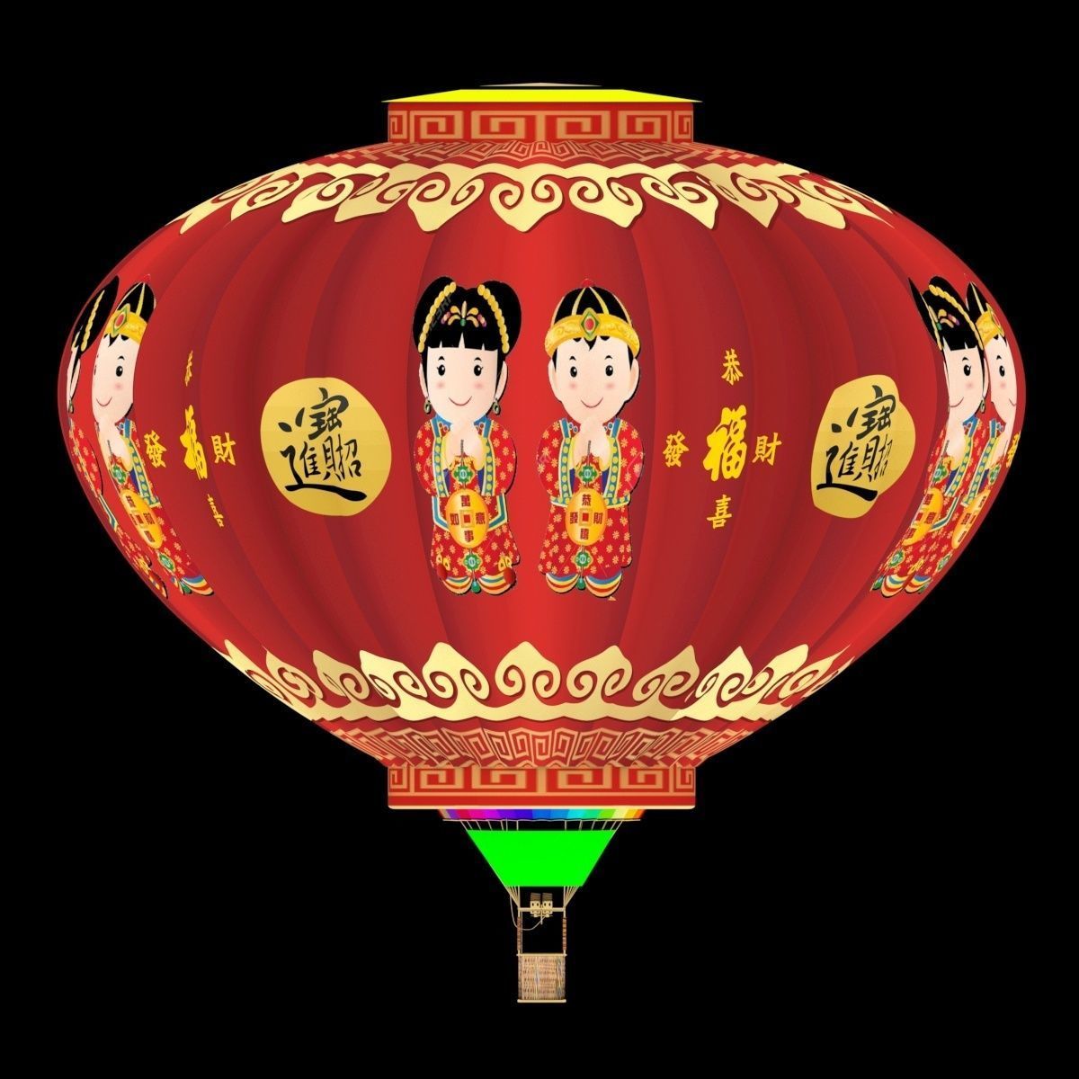 Chinese lantern Air Balloon 3D model_3