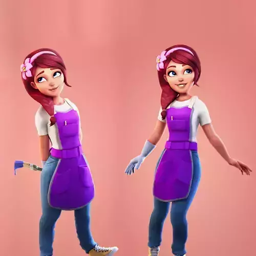 Cartoon Girl  Rigged Garden Low-poly 3D model