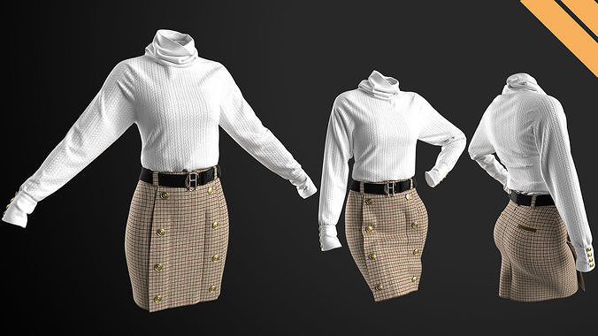 Ladies Outfit Sweater with Pencil Skirt in Marvelous Designer 3D model