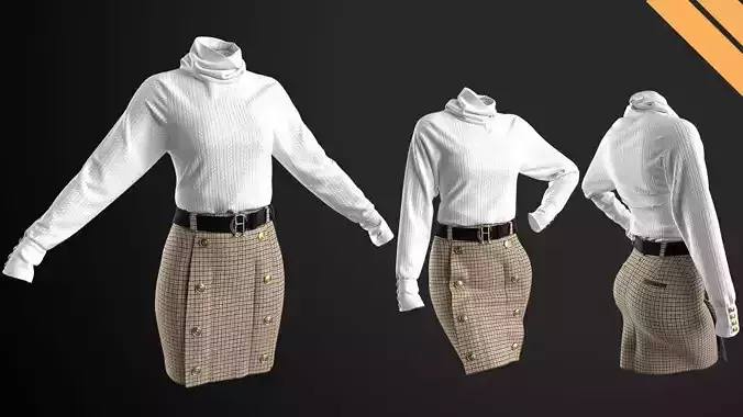 Ladies Outfit Sweater with Pencil Skirt in Marvelous Designer 3D model