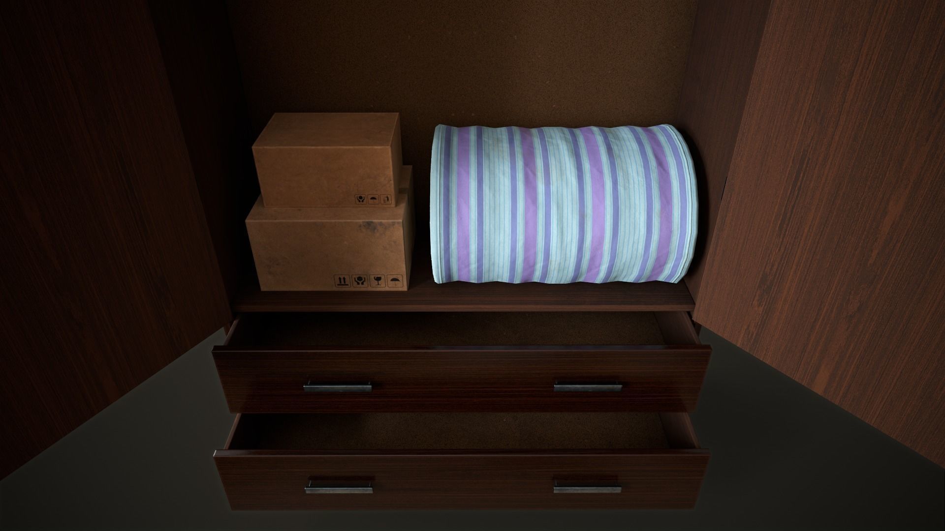 Boxes Wardrobe Hangers Mattress Low-poly 3D model_2