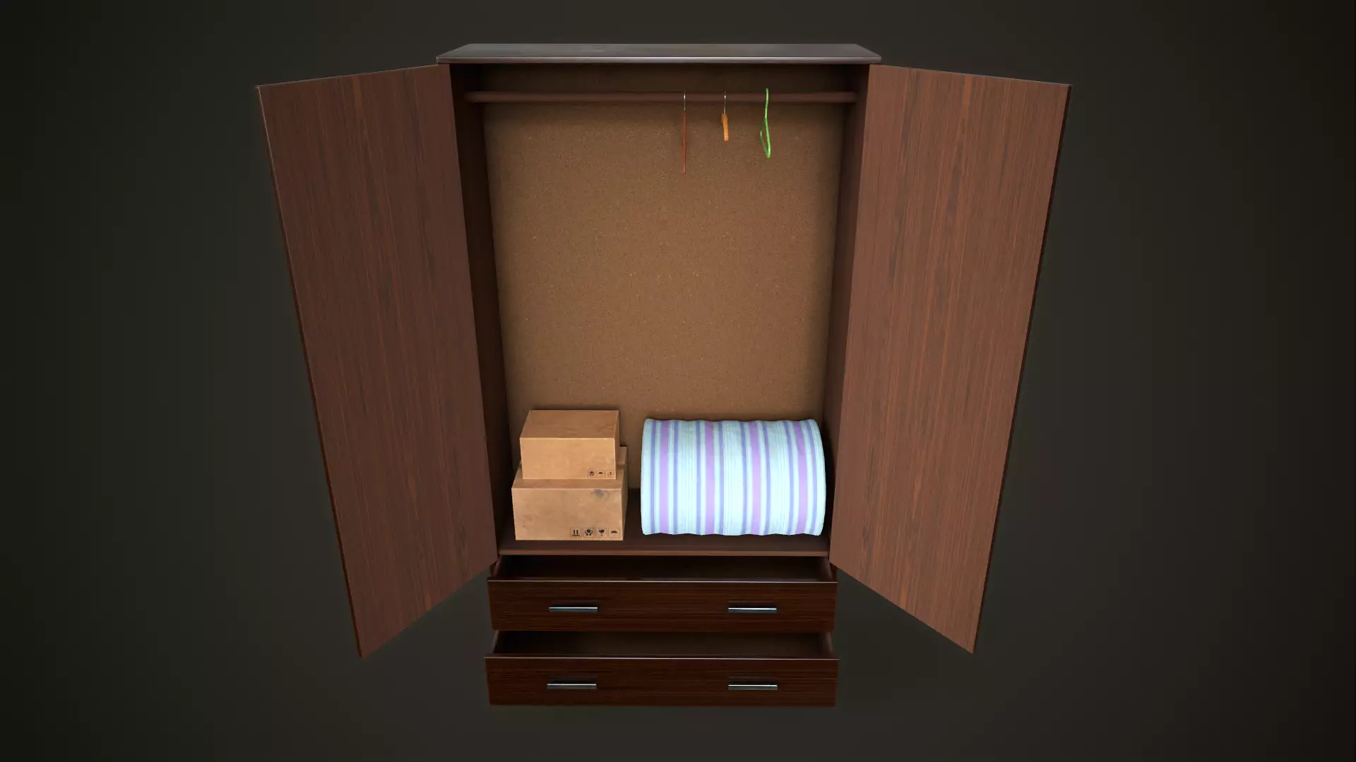 Boxes Wardrobe Hangers Mattress Low-poly 3D model_0