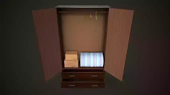 Boxes Wardrobe Hangers Mattress Low-poly 3D model