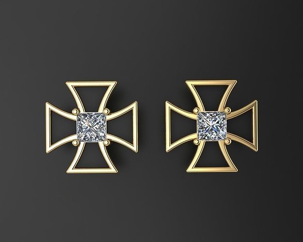Men earring stud maltese cross 3D print model