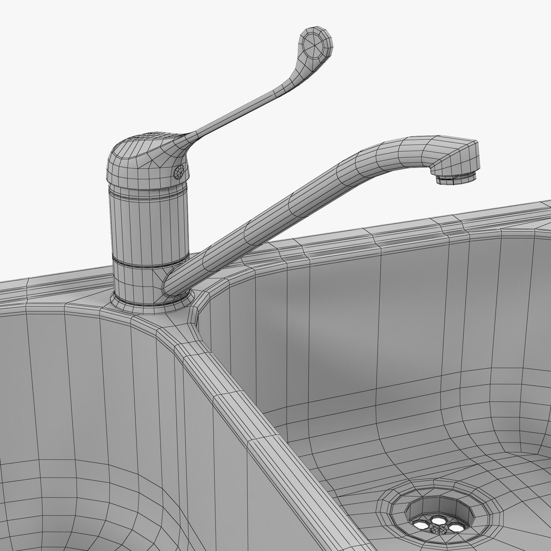 Elbow faucet and Double sink 3D model_4