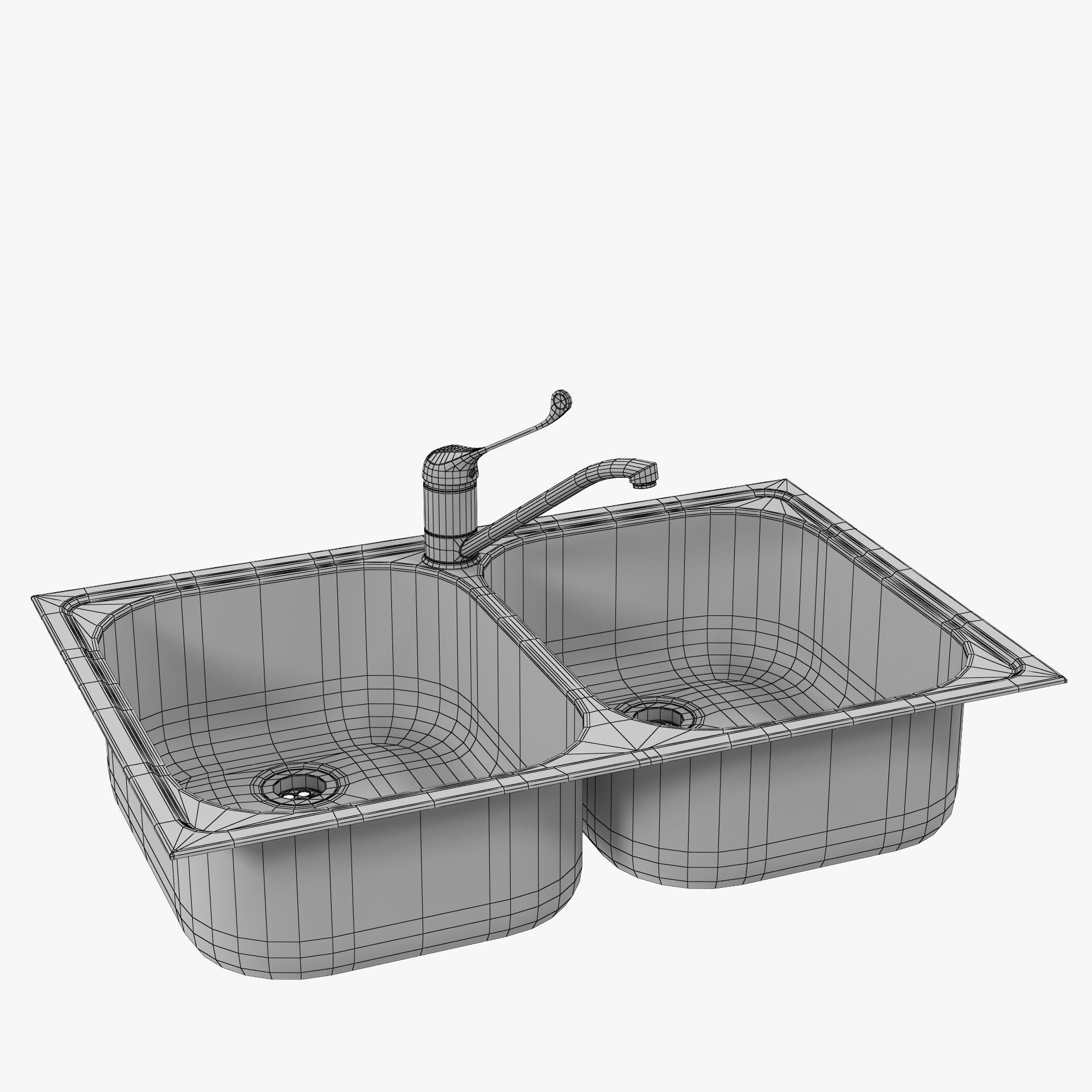 Elbow faucet and Double sink 3D model_2