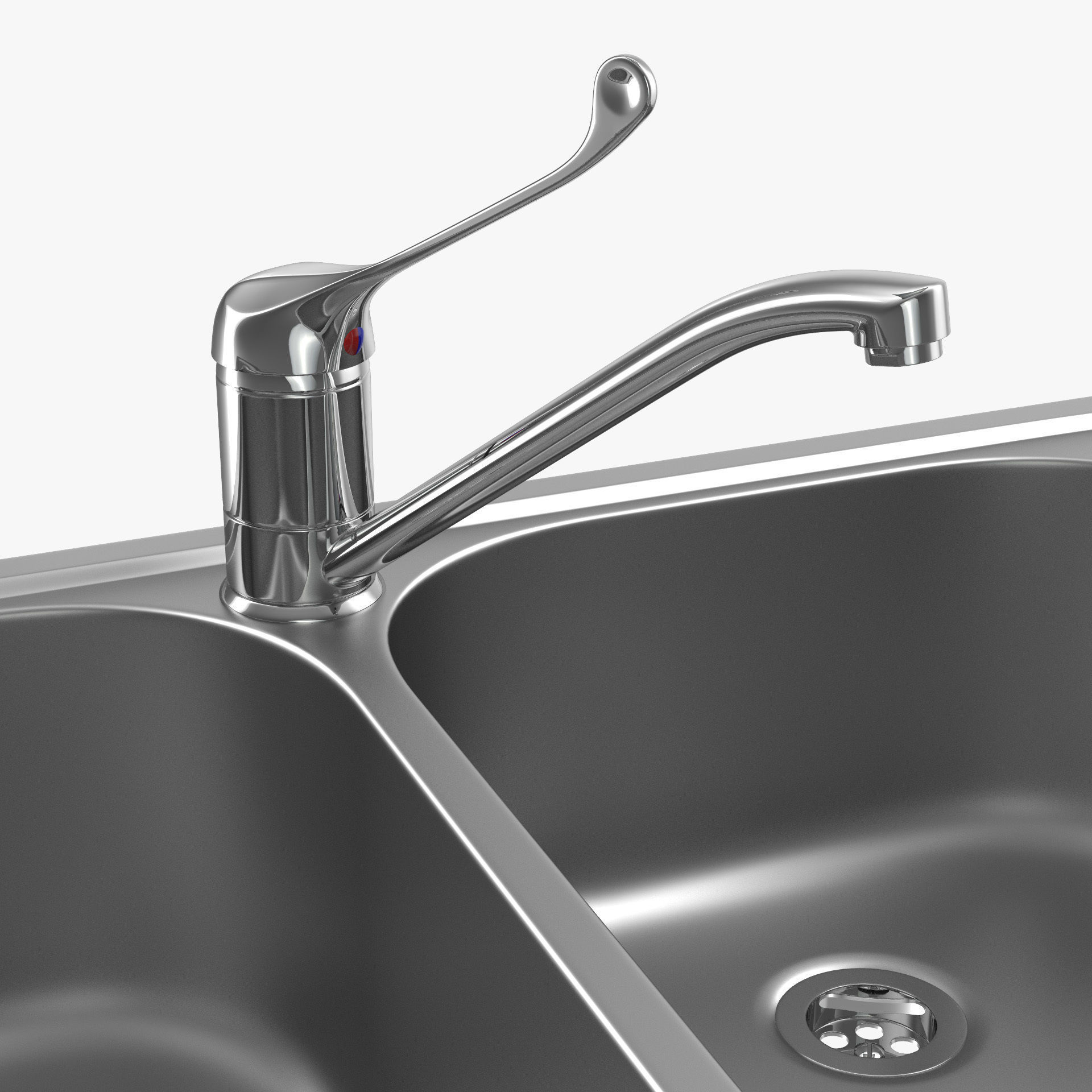 Elbow faucet and Double sink 3D model_3