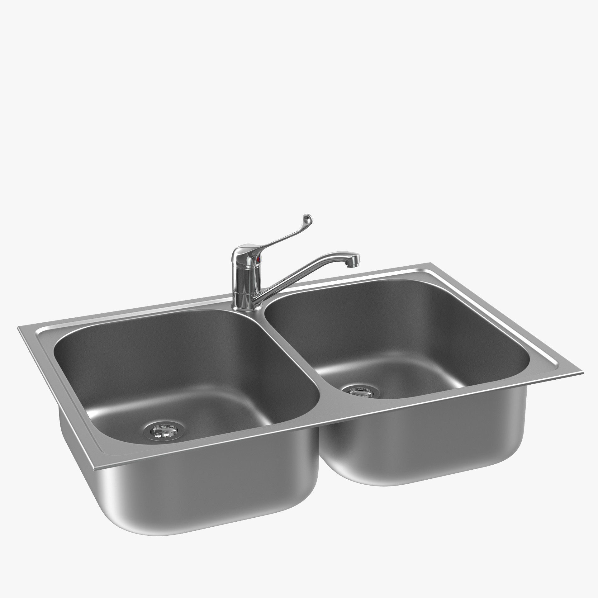 Elbow faucet and Double sink 3D model_1