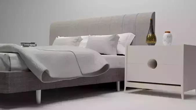 Modern style bed cream 3D model