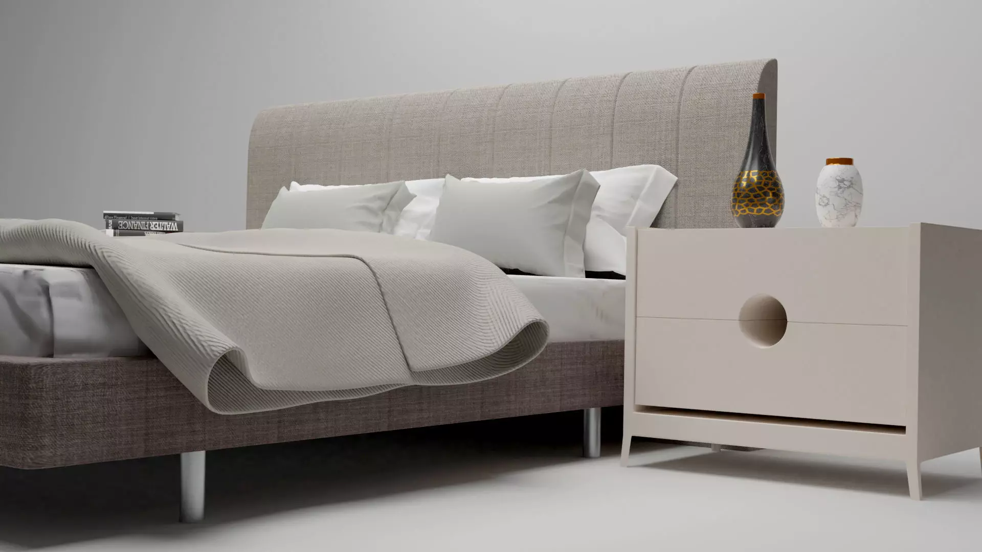 Modern style bed cream 3D model_0