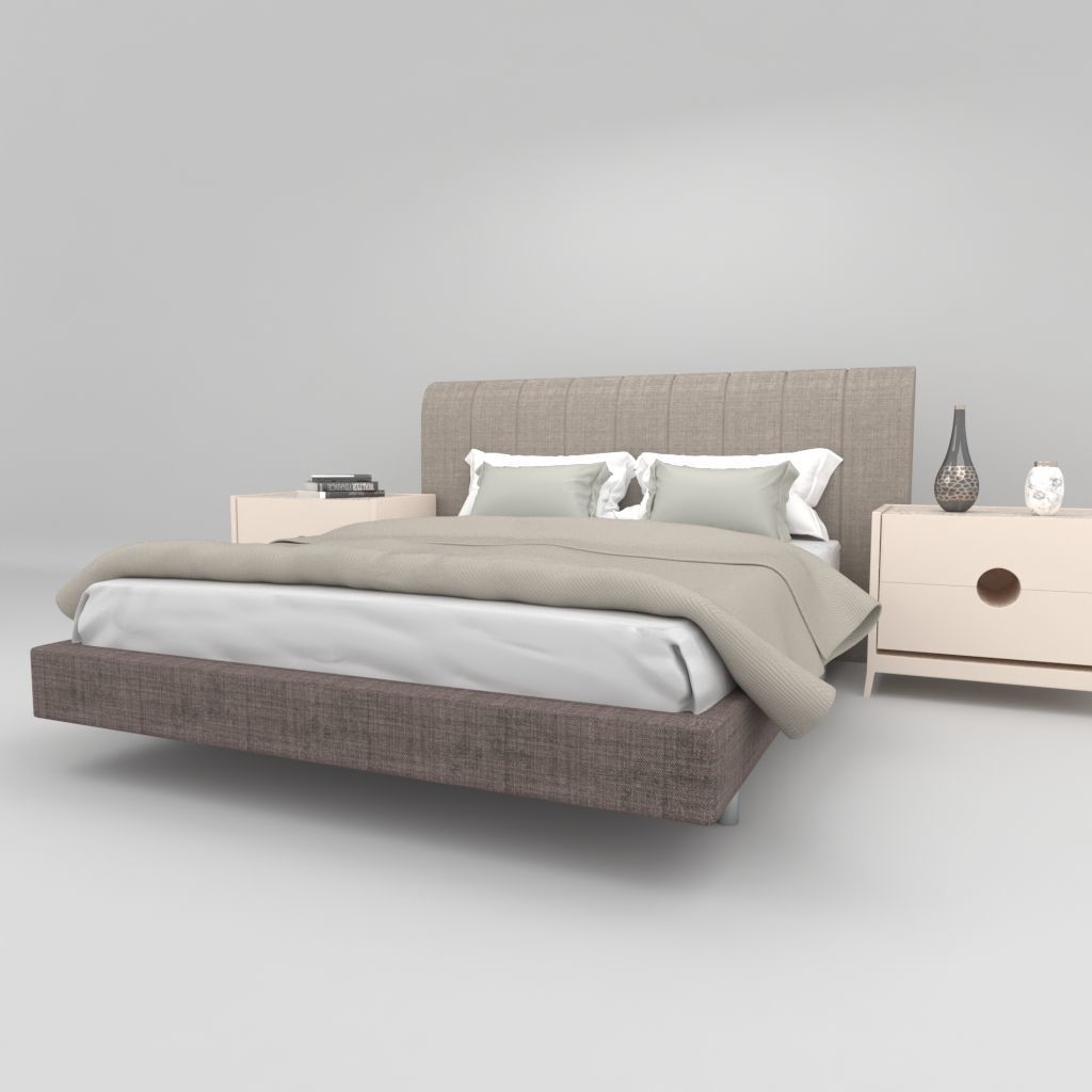 Modern style bed cream 3D model_1