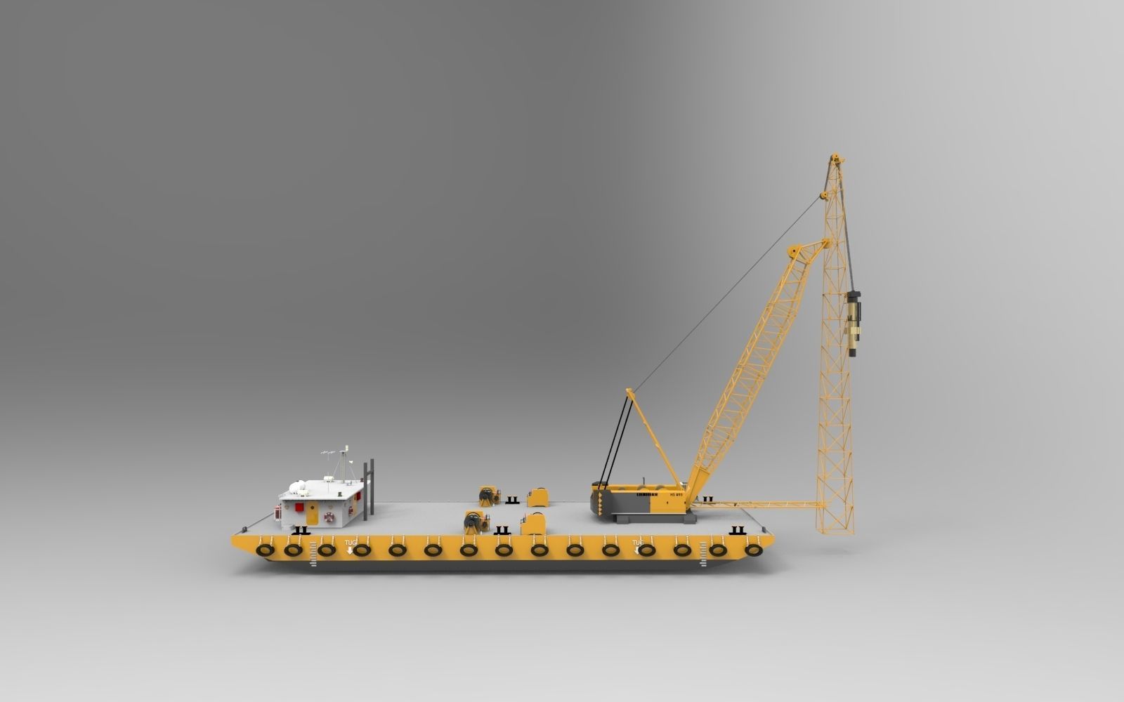Yellow Barge crane 3D model_4