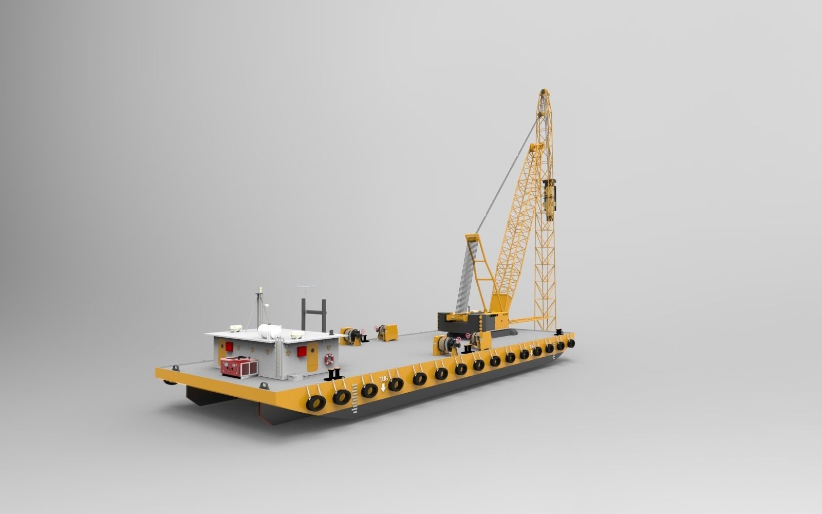 Yellow Barge crane 3D model_8