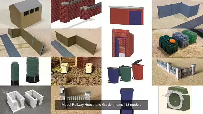 Model Railway House and Garden Items 3D Model Collection