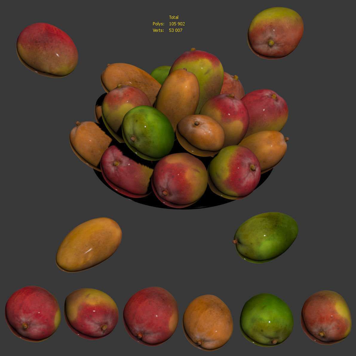 Mango - 6 models Low-poly 3D model_7