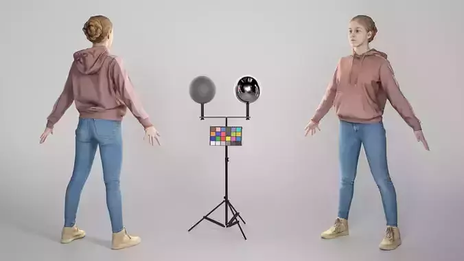 Girl in casual style in A-pose 293 Low-poly 3D model