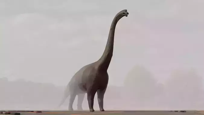 Brachiosaurus dinosaur in field Low-poly 3D model