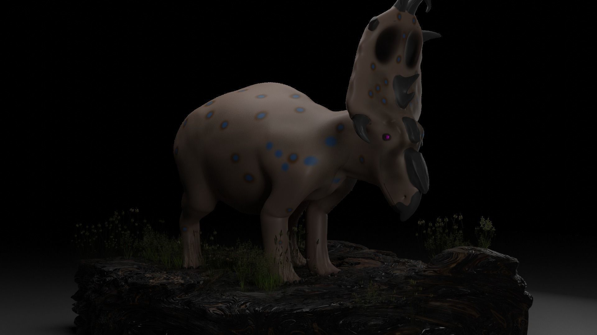 Pachyrhinosaurus dinosaur on rock 3D model_1