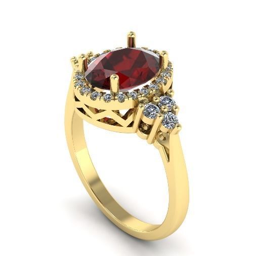 513 Ring with oval stone 3D print model_3