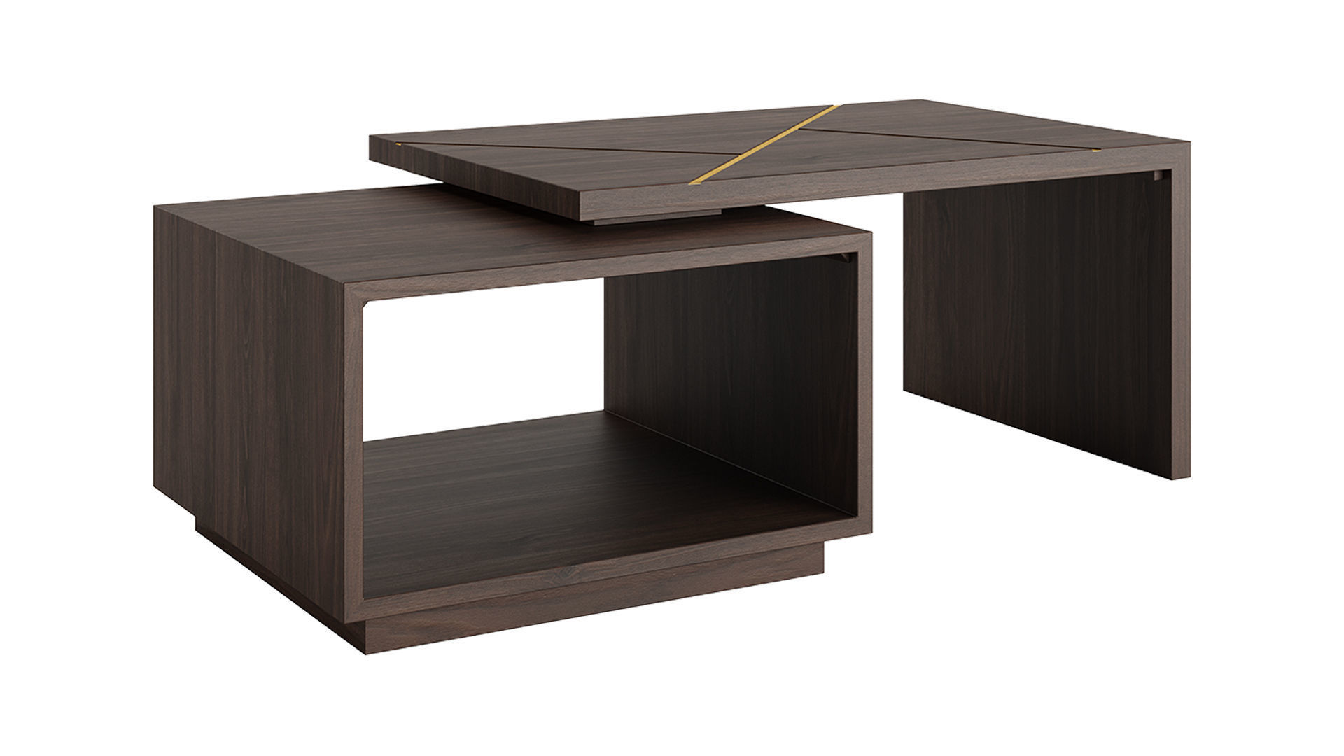 Walnut And Gold Inlay Mason Swivel Coffee Table 3D model_1