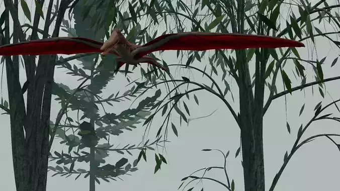 Pterodactylus dragon flying in forest