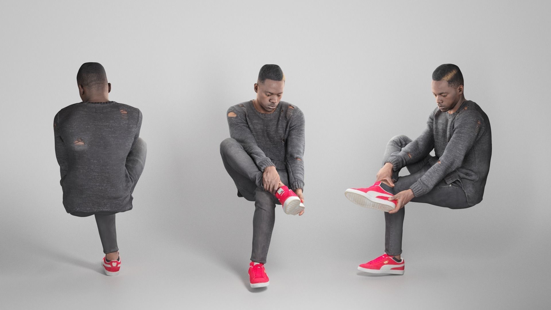 Guy putting on his shoes 323 Low-poly 3D model_2