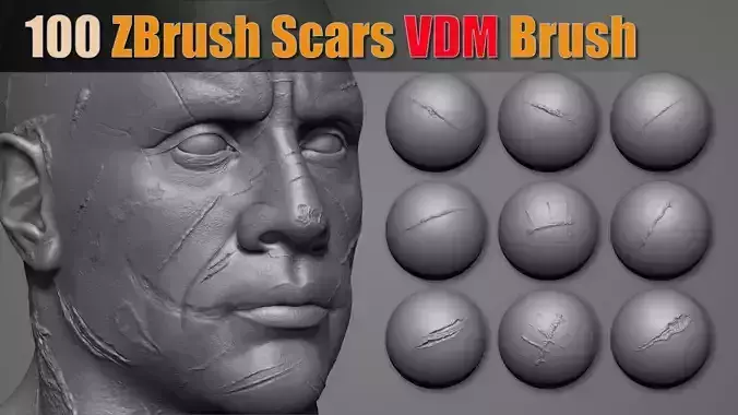 100 Zbrush Scars VDM Brush 3D model
