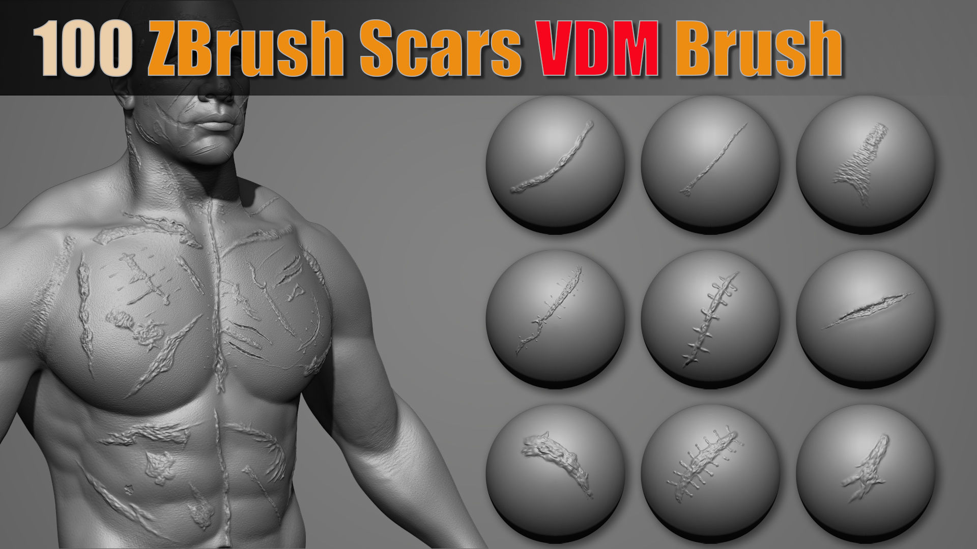 100 Zbrush Scars VDM Brush 3D model_4