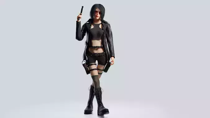 Cyberpunk girl Low-poly 3D model