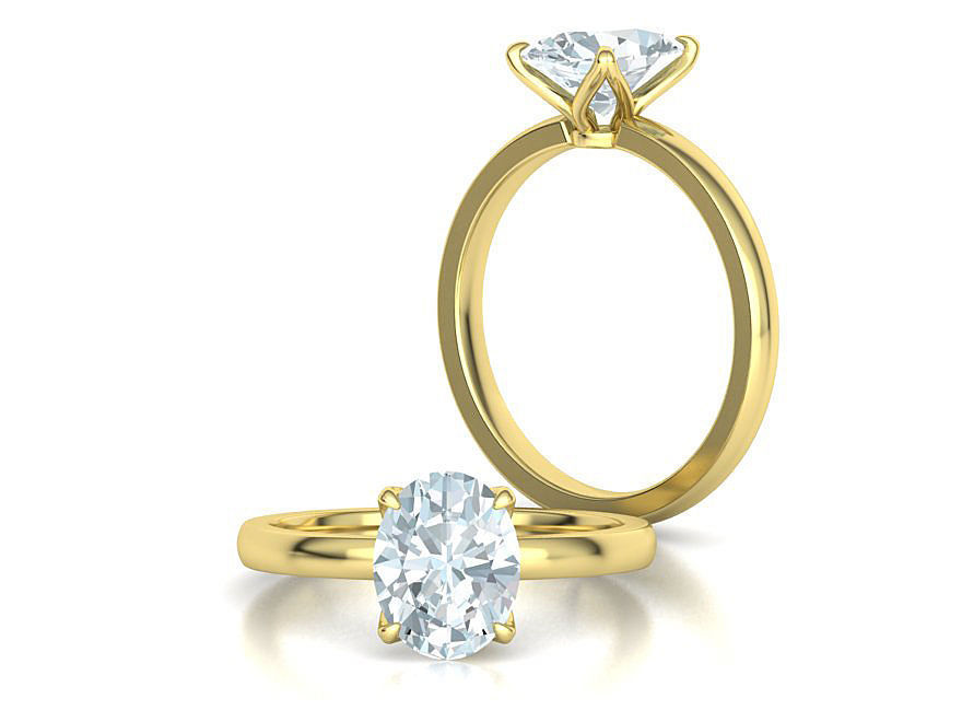 Elegant Solitaire Ring 9x7mm Oval stone Claw Setting 3dmodel 3D print model_4