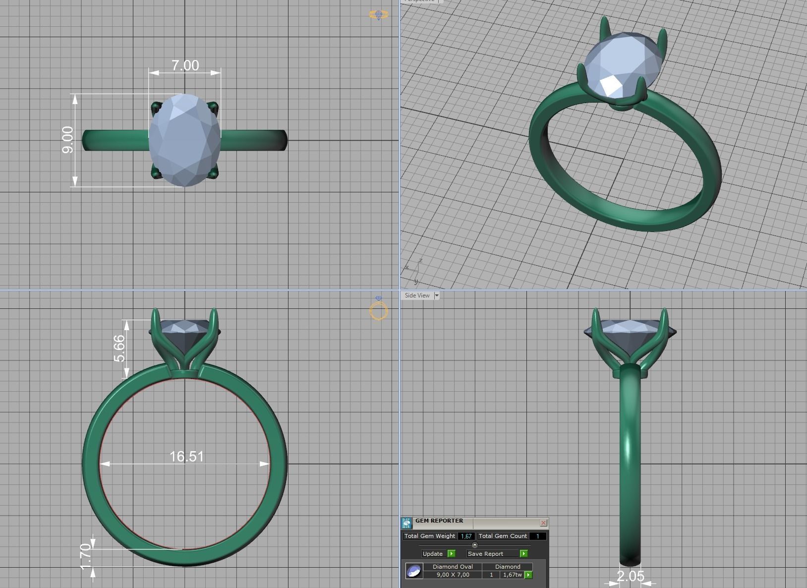 Elegant Solitaire Ring 9x7mm Oval stone Claw Setting 3dmodel 3D print model_6