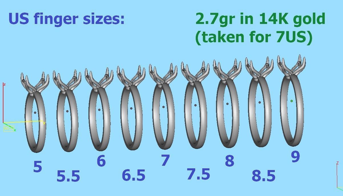 Elegant Solitaire Ring 9x7mm Oval stone Claw Setting 3dmodel 3D print model_5