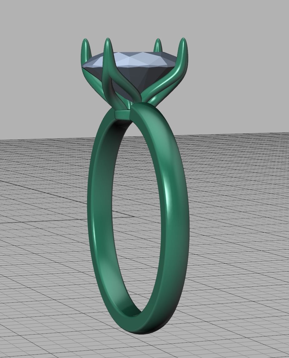 Elegant Solitaire Ring 9x7mm Oval stone Claw Setting 3dmodel 3D print model_12