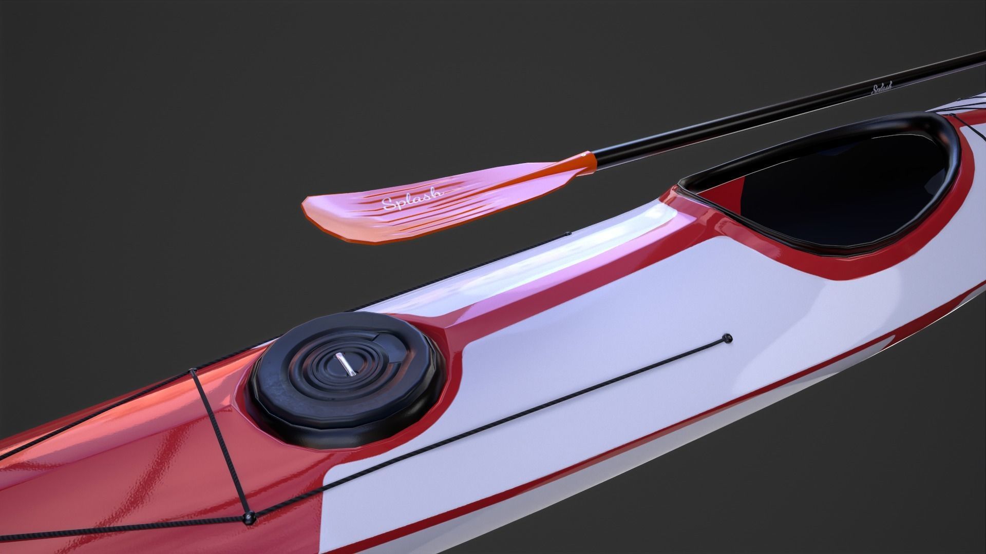 Kayak and Paddle Low-poly 3D model_5