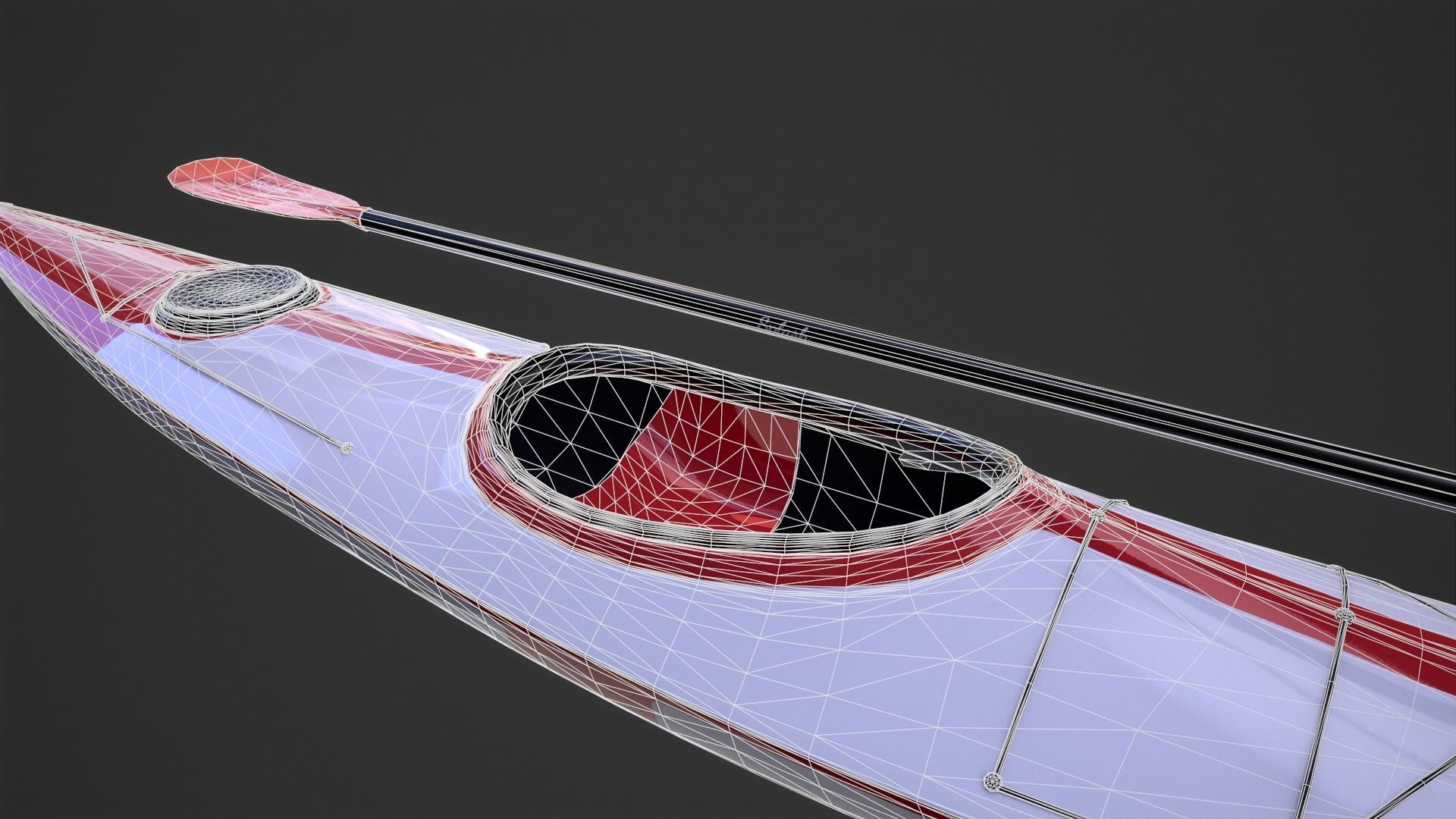 Kayak and Paddle Low-poly 3D model_11
