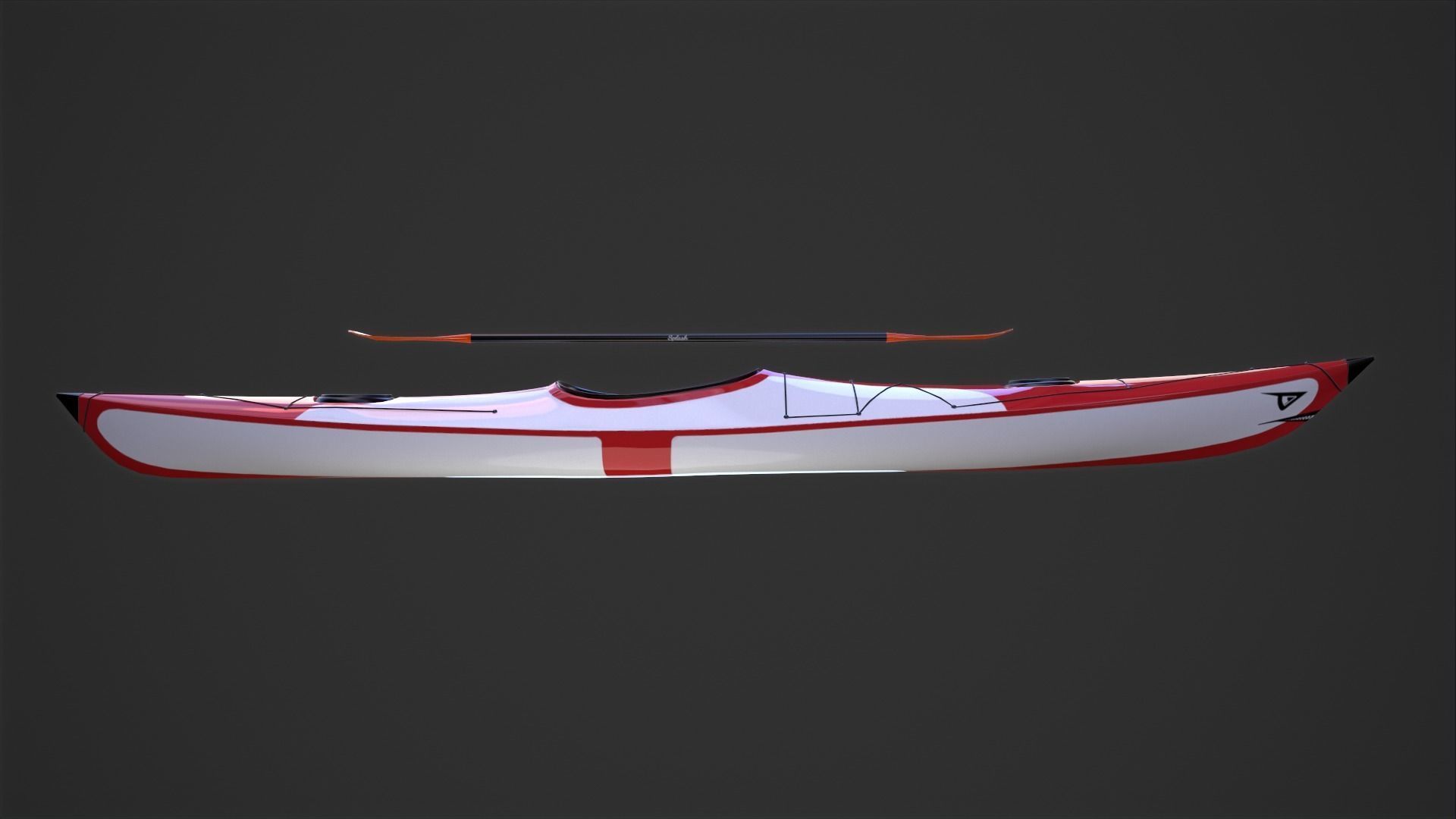 Kayak and Paddle Low-poly 3D model_1