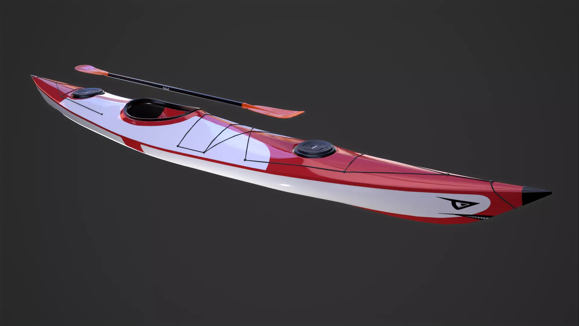 Kayak and Paddle Low-poly 3D model_0