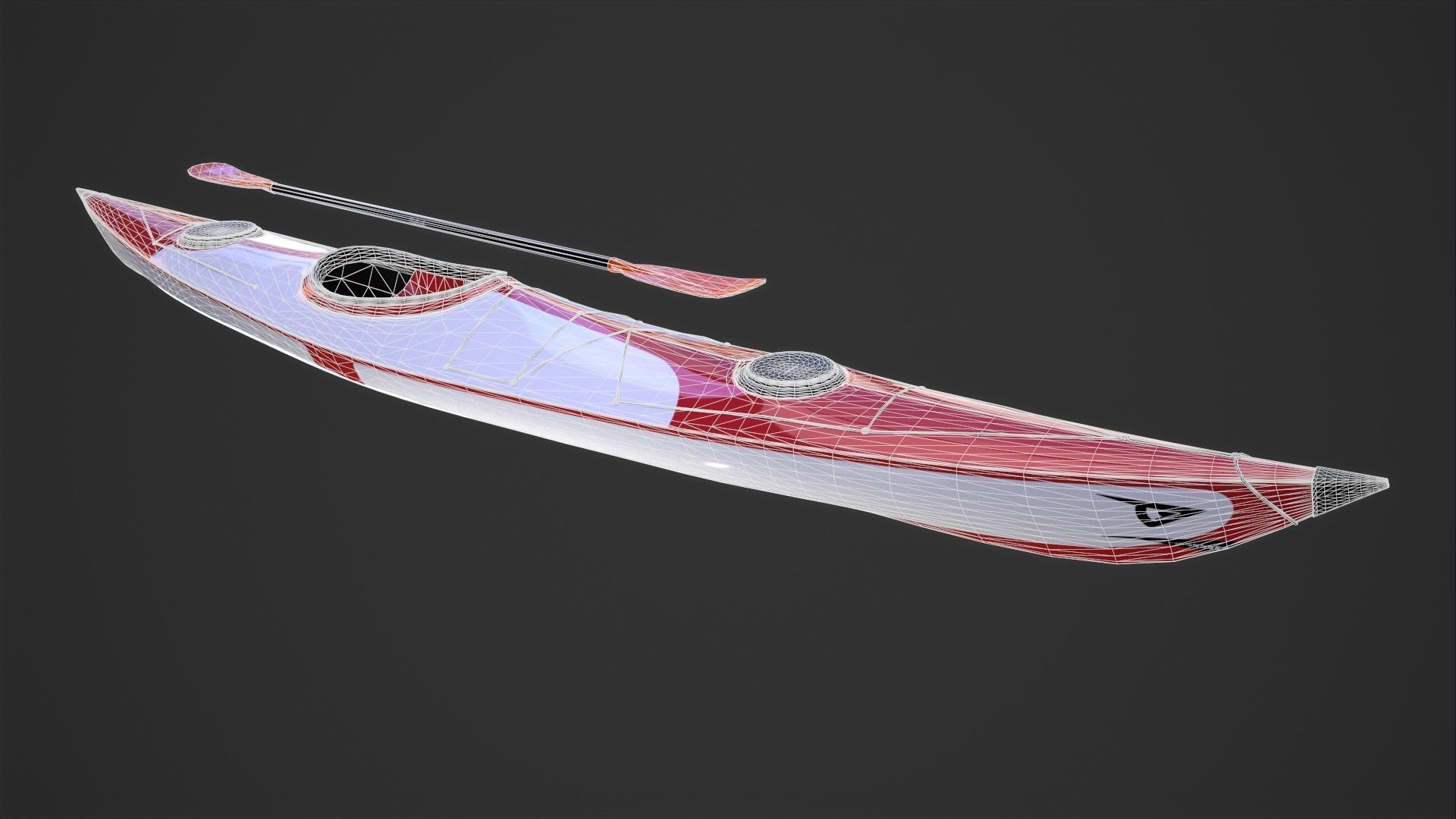 Kayak and Paddle Low-poly 3D model_7