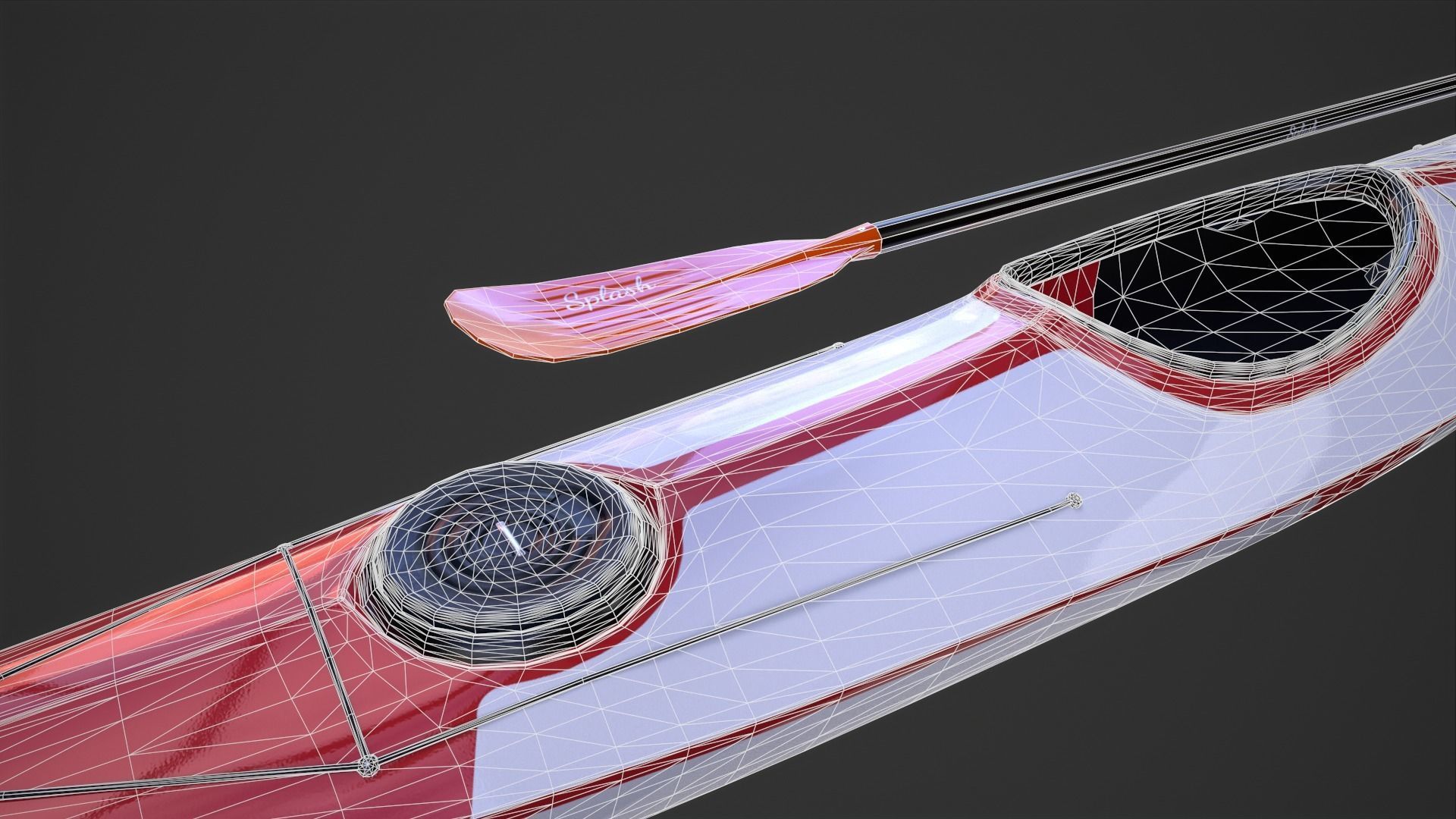 Kayak and Paddle Low-poly 3D model_12