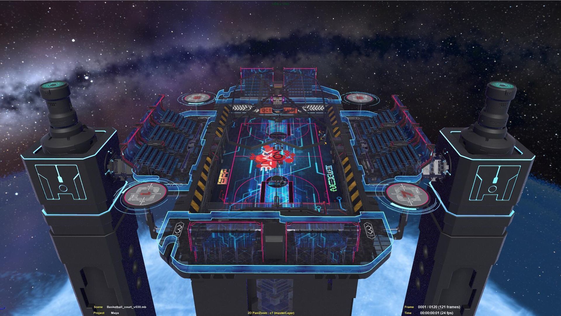 Futuristic  Scifi Space Basketball court 3D model_11