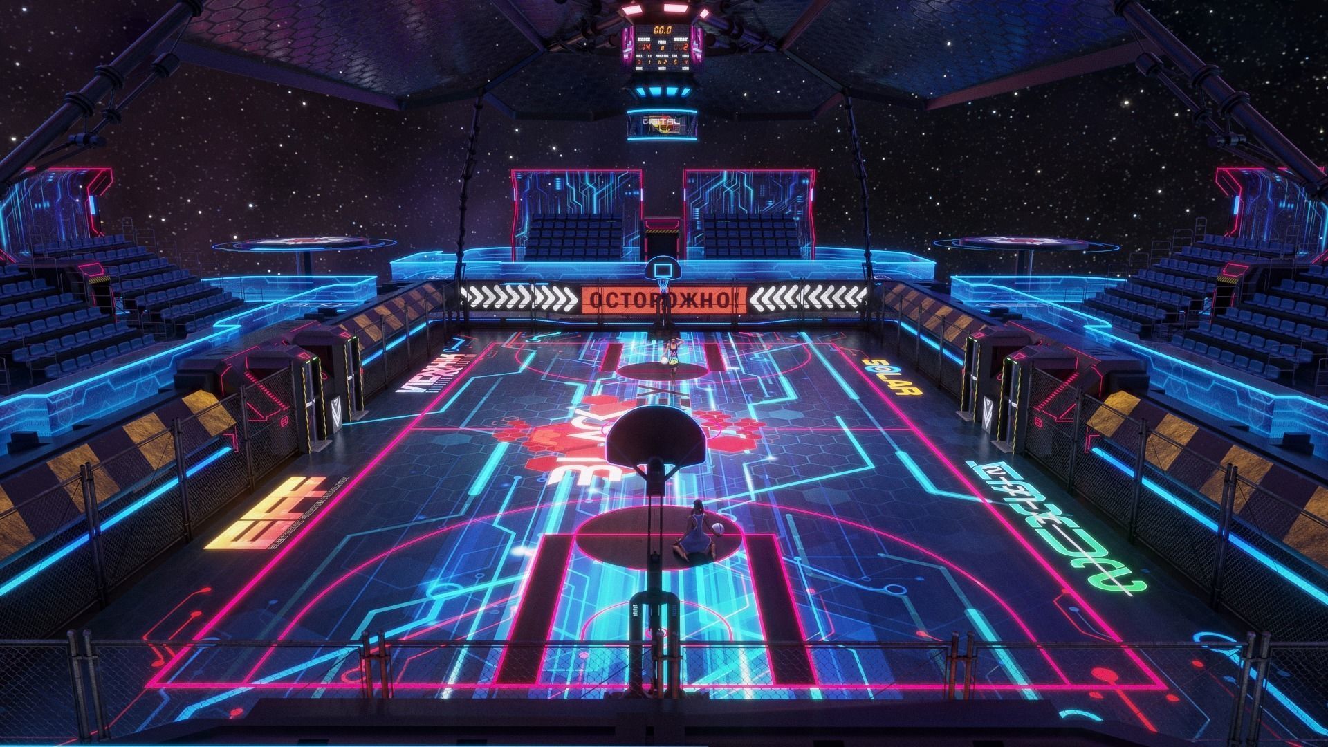 Futuristic  Scifi Space Basketball court 3D model_1