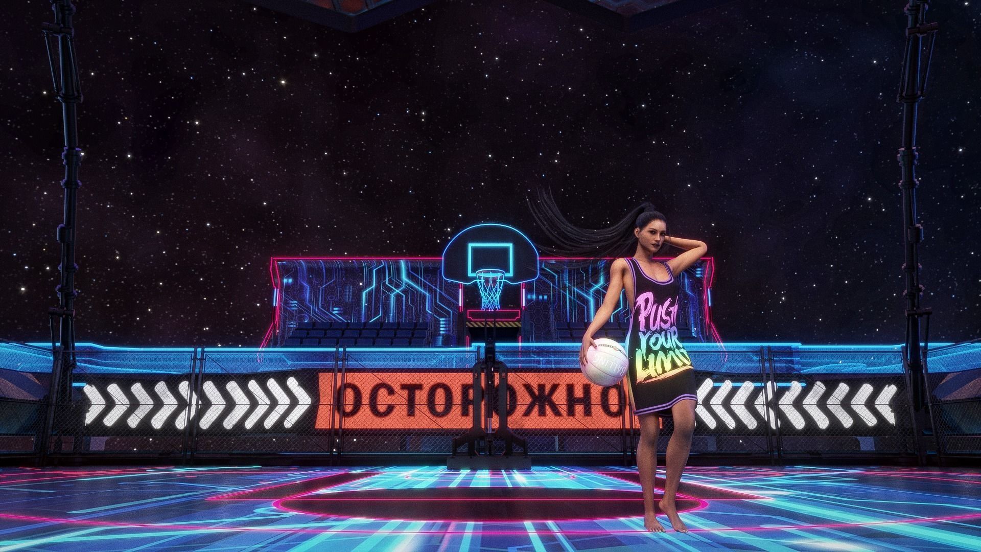 Futuristic  Scifi Space Basketball court 3D model_5