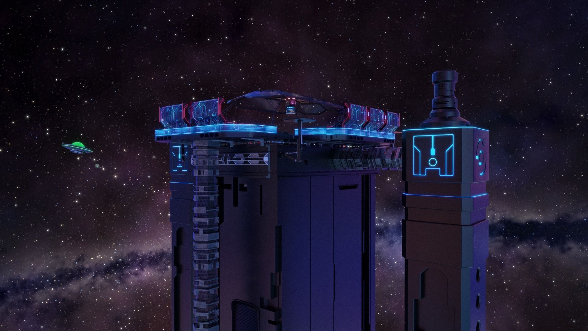 Futuristic  Scifi Space Basketball court 3D model_10