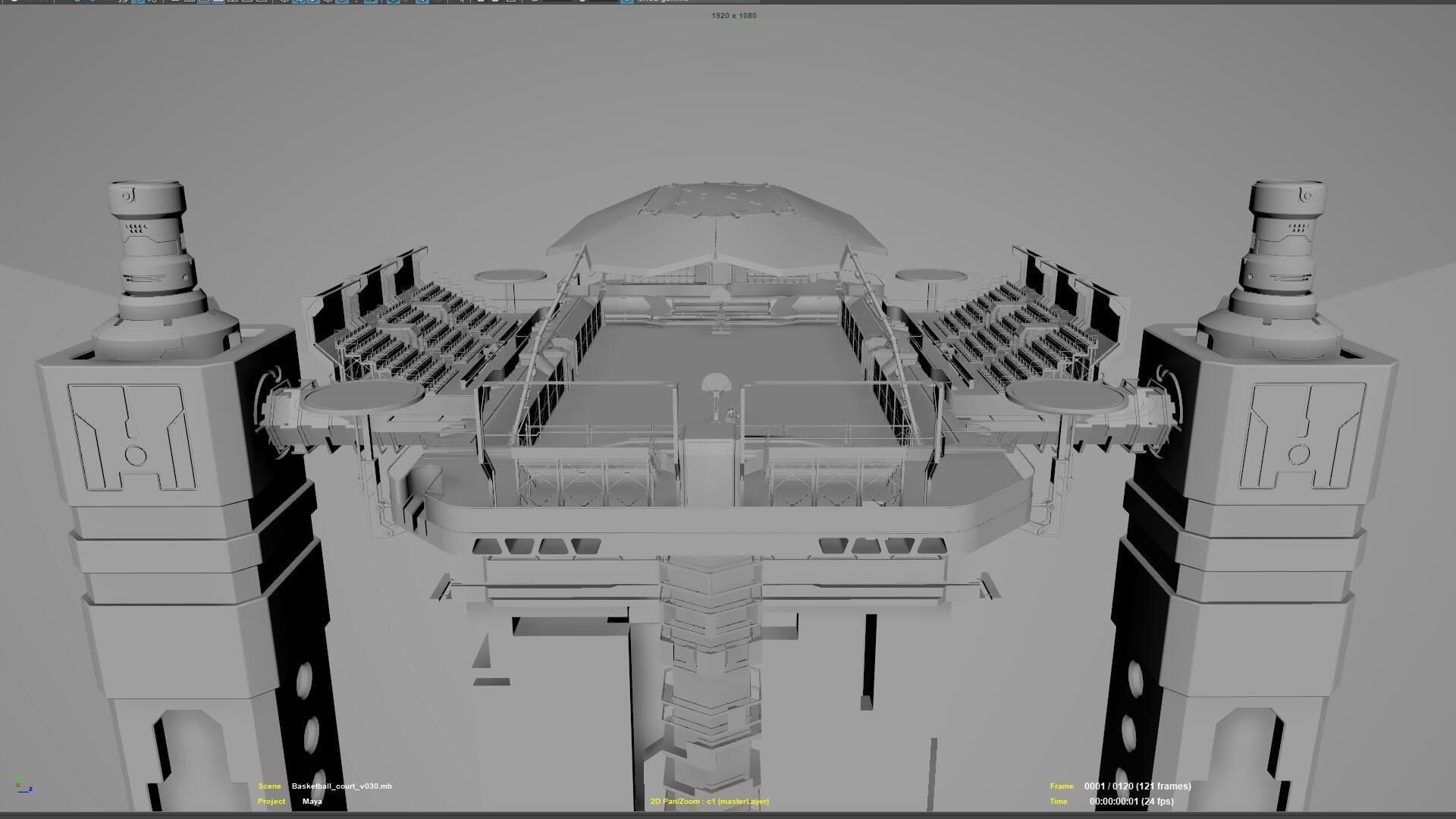 Futuristic  Scifi Space Basketball court 3D model_12
